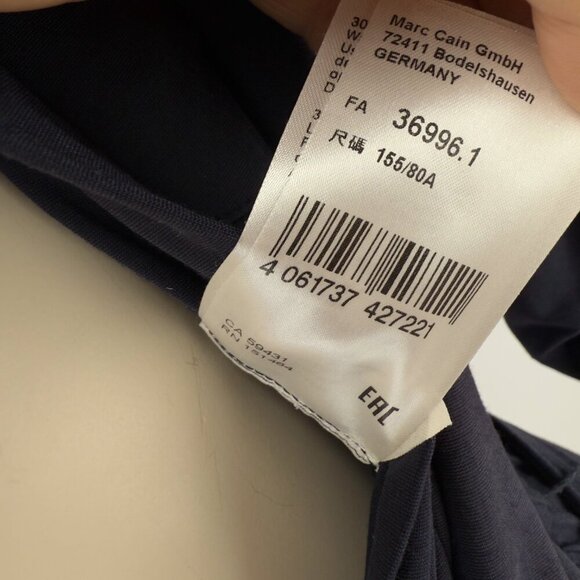 MARC CAIN Preppy Buttonned Polo Collar Belted Roll-Tab Stretch Navy Jumpsuit S - Picture 10 of 10